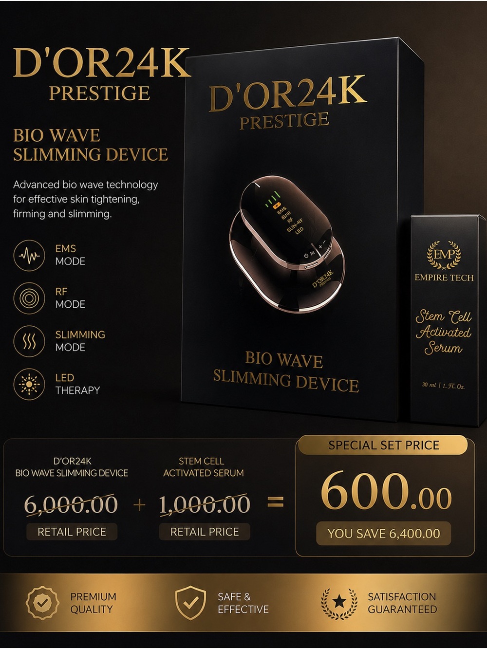 D'OR24K Prestige Bio Wave Slimming Device - Black & Gold